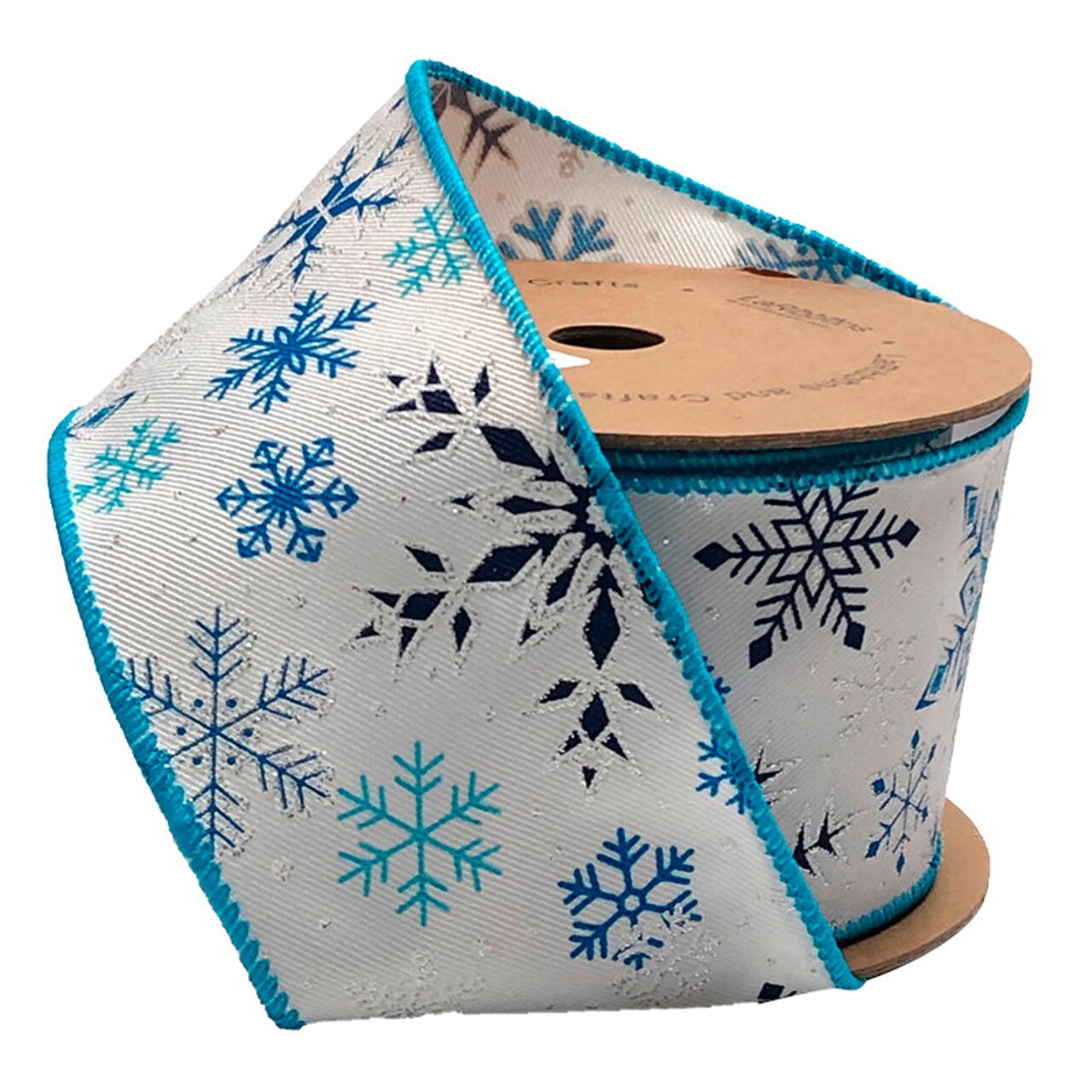 LaRibbons 2 1/2" Wired Ribbon | "Glitter Snowflake" White/Blue | 10 Yard Roll